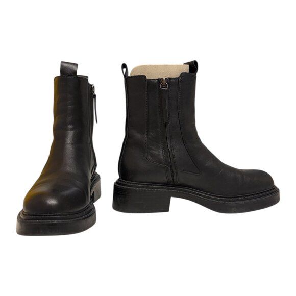 Zara Black Ankle Leather Boot (8) - Picture 2 of 6